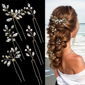 Pinces à cheveux en forme de U, 6 pièces, fourchettes, épingles à cheveux en feuille de strass, bijoux, couvre-chef pour mariée, accessoires de fête de mariage