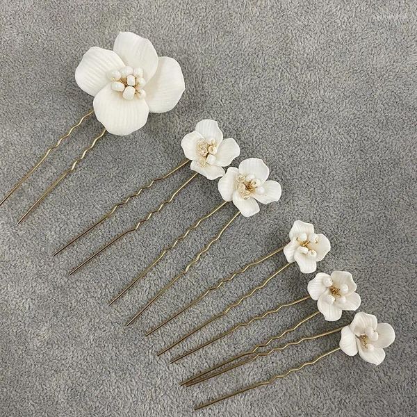 Pinces à cheveux 6 pièces, épingles de mariage en céramique blanche, accessoires de bijoux pour femmes, décoration de tête faite à la main, ornement diadème