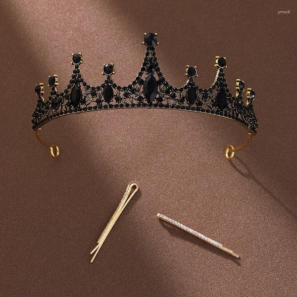 Pinzas para el cabello Una tiara clásica gótica de color negro llena de atmósfera oscura diseñada para la fiesta de cumpleaños de damas (con dos clips)