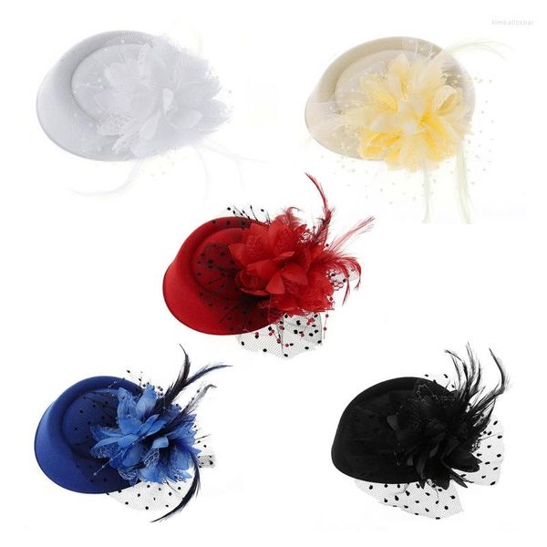 Accesorios de pinzas para el cabello Fascinator Tea Party Hat Wedding Church Headwear con velo de malla