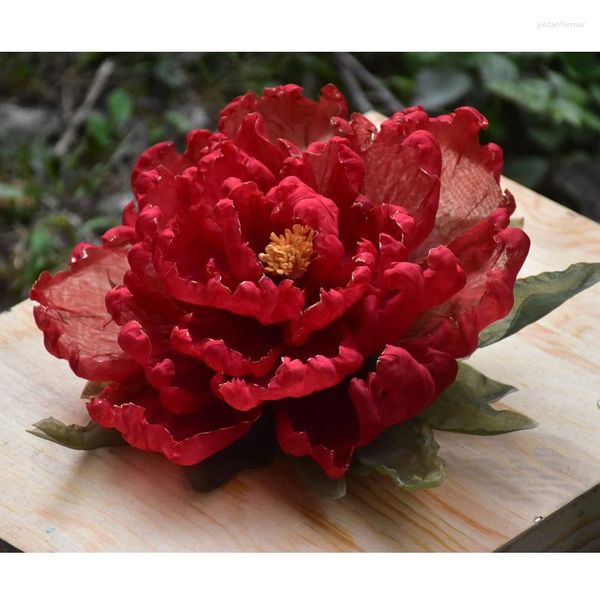 Pinces à cheveux en soie pour femmes, accessoires imprimés, motif fleur rouge, série d'images, Style plante surdimensionnée, pivoine, 21cm, 1 pièce