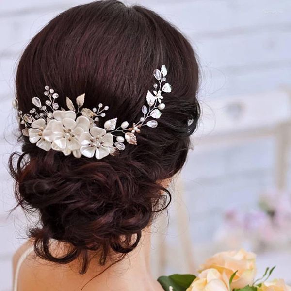 Clips de cabello Ailibride Flower Crystal Pearl Diadema para la boda Tiara Vina nupcial Mujeres hechas a mano Adornos de novia