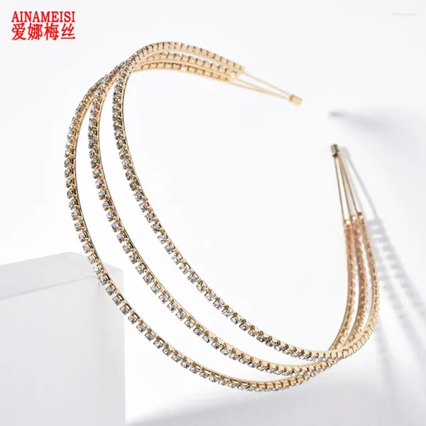 Pinces à cheveux AINAMEISI Simple trois couches japonais et coréen strass bandeau mariée robe de mariée Banquet accessoires bijoux