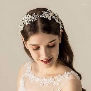 Pinces à cheveux alliage feuille tressé strass fleur bandeau bijoux de mariage Floral bandeau de mariée à la main femmes bal casque