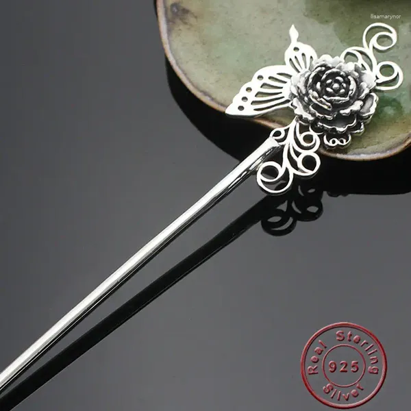 Amxiu – pinces à cheveux faites à la main, bâtons de fleurs de pivoine papillon, épingles à cheveux en argent Sterling 925, Vintage Antique