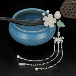 Haarspeldjes Antieke Stok Eetstokje Voor Vrouwen Bloemen Fringe Haarspeld Vorken Houten Kwastje Parel Hoofddeksel Chinese Hanfu Sieraden