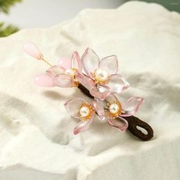 Haarspeldjes antieke stijl haarspeld roze bloemen parel clip voor Lady Han kostuum Decration Chinese fee hoofdtooi vintage meisjes sieraden