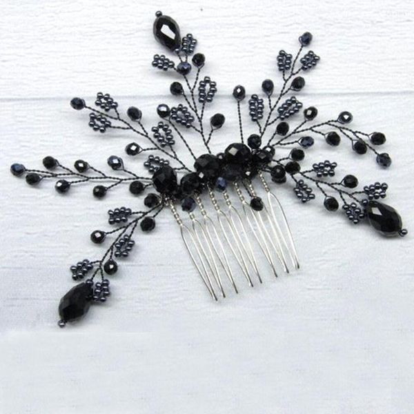 Pinzas para el cabello llegada peines de cristal negro accesorios de boda nupcial mujer cabeza decoración Tiara adorno hecho a mano para niña