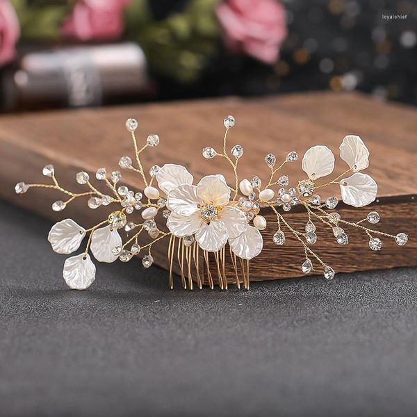 Pinzas para el cabello para mujer, peineta de boda hecha a mano con diamantes de imitación de cristal, perlas de imitación, flor de cerámica, alfileres nupciales, pegatina, joyería