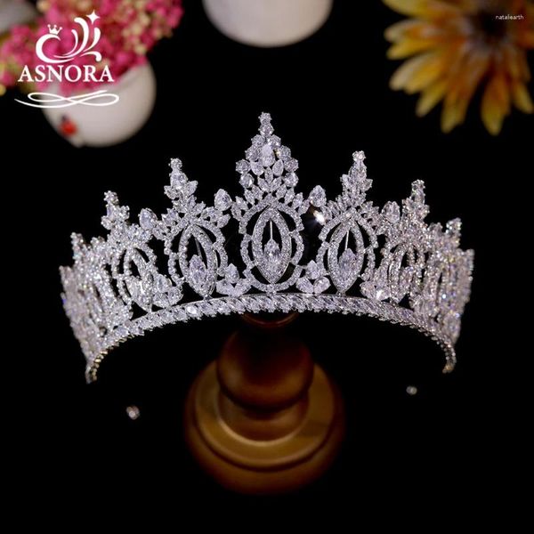 Clips para el cabello ASNORA 2023 Color plateado de lujo geométrico novia corona CZ cristal belleza desfile tocado accesorios de boda A1554