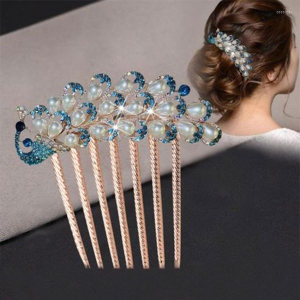 Pinces à cheveux autrichien paon strass peigne fleur feuille mariée cristal ornements bijoux mariage élégant accessoires