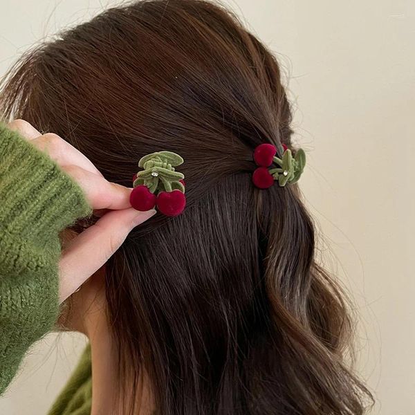 Pinces à cheveux automne et hiver, jolie pince cerise floquée, frange haut de gamme, épingle à cheveux, accessoires pour femmes et filles, 2023