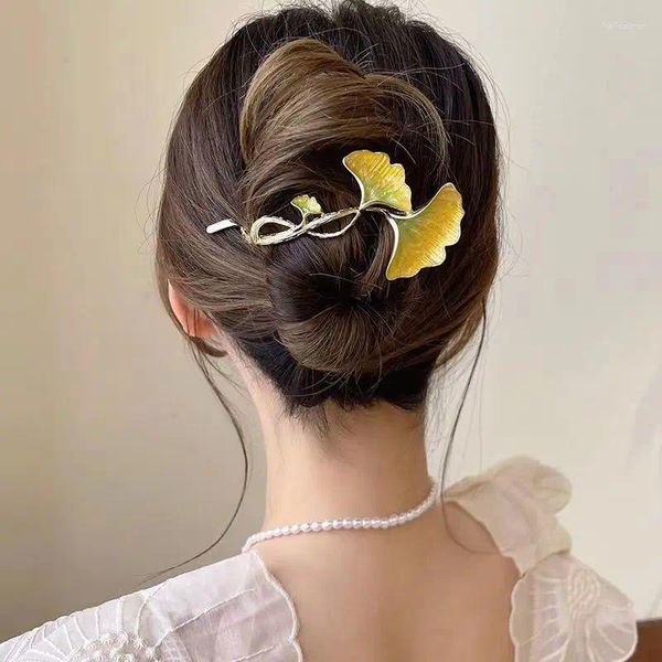 Pinces à cheveux automne mode feuilles de Ginkgo jaunes pour femmes boucle grenouille épingle à cheveux plat accessoires