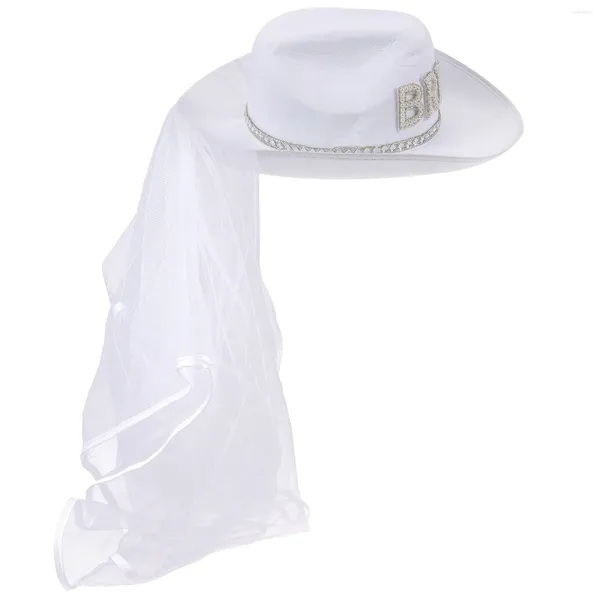 Pinces à cheveux fournitures de fête d'enterrement de vie de jeune fille, chapeau de mariée, Cowboy, chapeaux blancs, accessoires de maquillage de mariage, accessoires de Costume de Cowgirl pour femmes occidentales