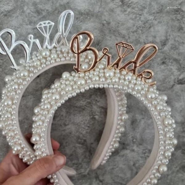 Clips de cabello Bachelorettes Party Bride Headband Weddress Dossress Artificial Pearl Letter Band Band Femenino Decors