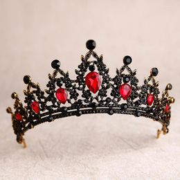Pinzas para el cabello Barroco Negro Rojo Verde Cristal Corazón Nupcial Tiaras Corona Diamante de imitación Diadema Desfile Velo Tiara Diadema Accesorios de boda