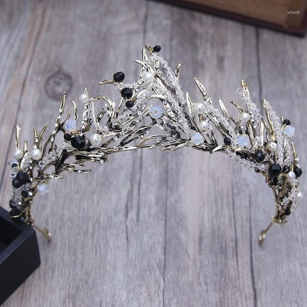 Pinzas para el cabello, corona de princesa Vintage de bronce barroco hecha a mano, diamantes de imitación rosas/negros artificiales, accesorio de boda para Quinceañera, accesorios para el cabello