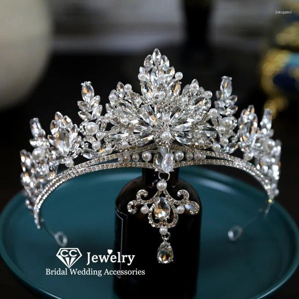 Clips de cheveux Baroque Crowe Crystal Tiaras pour femmes Mariage Hearine Usure de fiançailles Bridal Heads Water Drop Shape Pendant An400