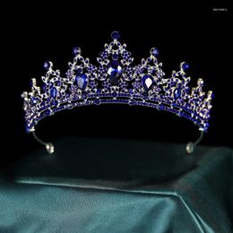Pinces à cheveux couronne baroque pour femmes et filles, bleu classique, accessoires de luxe de mariage, bijoux en cristal, diadèmes de fête reine