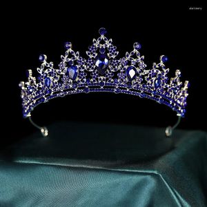 Haarspeldjes Barokke Kroon Voor Vrouwen En Meisjes Klassiek Blauw Luxe Bruiloft Bruidsaccessoires Kristallen Sieraden Tiara's Koningin Feest