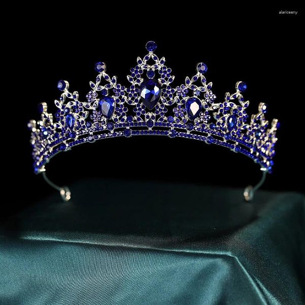 Pinzas para el pelo, corona barroca para mujeres y niñas, accesorios nupciales de lujo azul clásico, joyería de cristal, Tiaras para fiesta de Reina