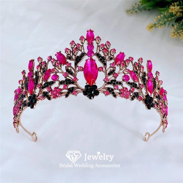 Pinces à cheveux couronnes baroques accessoires pour femmes coiffure de mariage casque de mariée ornements de fiançailles couronnes de couleur rouge Rose YQ240