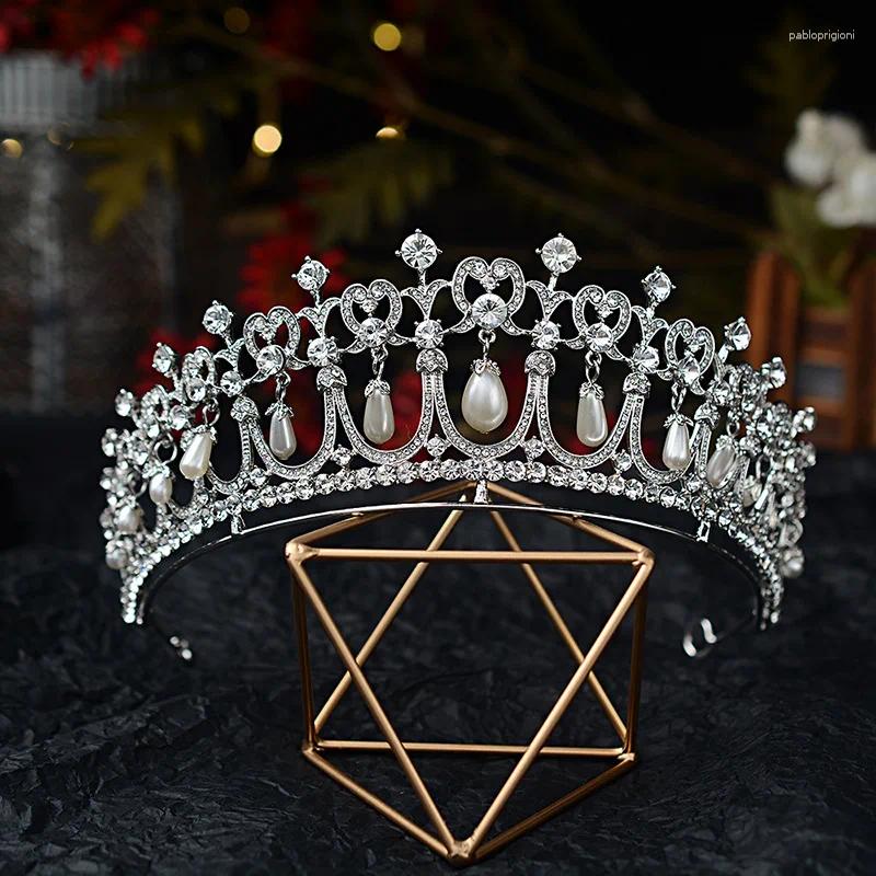 Hårklipp barock kristallpärla brud tiaras diana krona rhinestone tävling diadem brud pannband bröllop tillbehör tiara de noiva