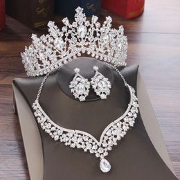 Haarspeldjes Barok Kristal Waterdruppel Bruidssieraden Sets Strass Tiara's Kroon Ketting Oorbellen Voor Bruid Bruiloft Dubai Set