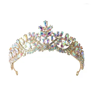 Pinces à cheveux baroques couleur or AB, diadèmes de mariée en cristal, couronne en strass, diadème de bal, voile, accessoires de mariage, couvre-chef