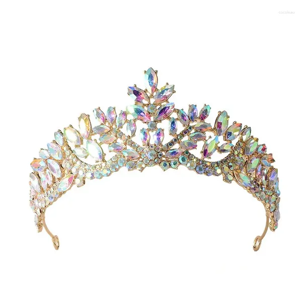 Pinzas para el cabello barroco dorado AB Color cristal tiaras nupciales corona Rhinestone desfile graduación diadema velo accesorios de boda tocados