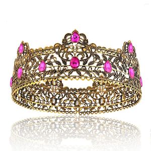 Clips de cabello Corona de metal chapado en oro barroco con colorida tiara de fiesta de diamantes de imitación