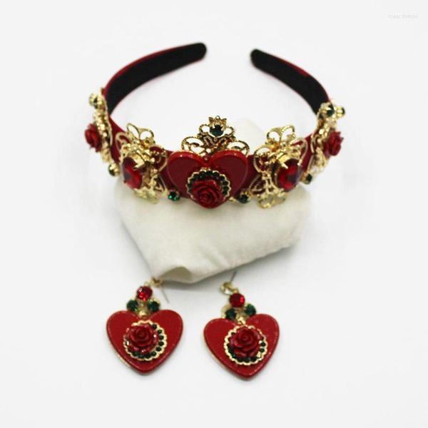 Pinces à cheveux baroque bandeau rouge cristal Rose fleur couronne diadème coeur charme bandeau femmes mariage accessoires bijoux cadeau