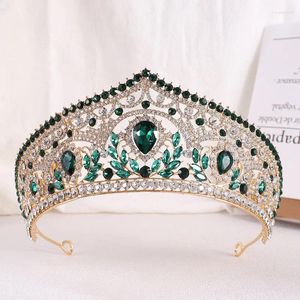 Pinces à cheveux baroques de luxe en cristal de forêt, couronnes de mariée princesse reine, diadèmes en strass vert, coiffure, diadème, accessoire de mariage