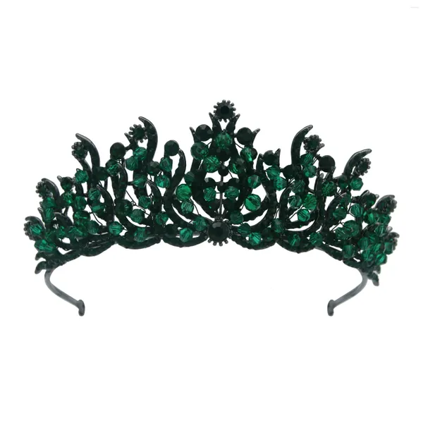 Pinces à cheveux baroques de luxe, perles de cristal vert, diadème de mariée, couronne de forêt, strass noirs, voile de spectacle, accessoires de mariage