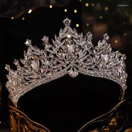 Clips de cheveux baroque Luxury Silver Color Drop Drop Crystal Tiara for Women Wedding Girl Diadem Birthday Party Elegant Crown Accessoires