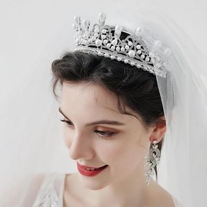 Haarspeldjes Barokke Parels Crystal Sliver Bridal Tiara Kronen Vrouwen Strass Pageant Prom Diadeem Bruid Hoofdband Bruiloft Accessoires