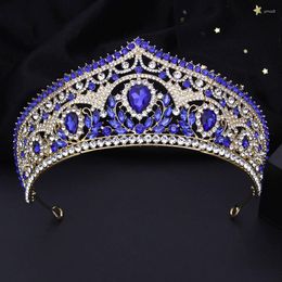 Pinzas para el cabello, Tiaras y coronas nupciales de princesa barroca, tocado de novia, fiesta azul, vestido de novia, corona, accesorios de joyería