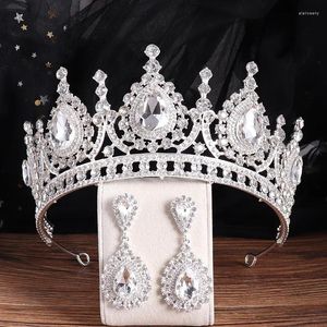 Pinces à cheveux princesse baroque opale cristal diadèmes couronne avec boucles d'oreilles élégante reine diadème diadème robe de soirée de mariage accessoires bijoux
