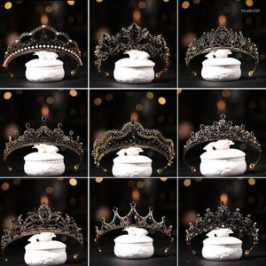 Pinces à cheveux baroques rétro noir luxe diadèmes de mariée en cristal couronnes princesse reine concours de bal strass voile diadème accessoire de mariage