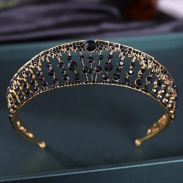 Pinces à cheveux baroques rétro couleur or noir cristal géométrique diadèmes de mariée couronne strass concours diadème bandeau accessoires de mariage