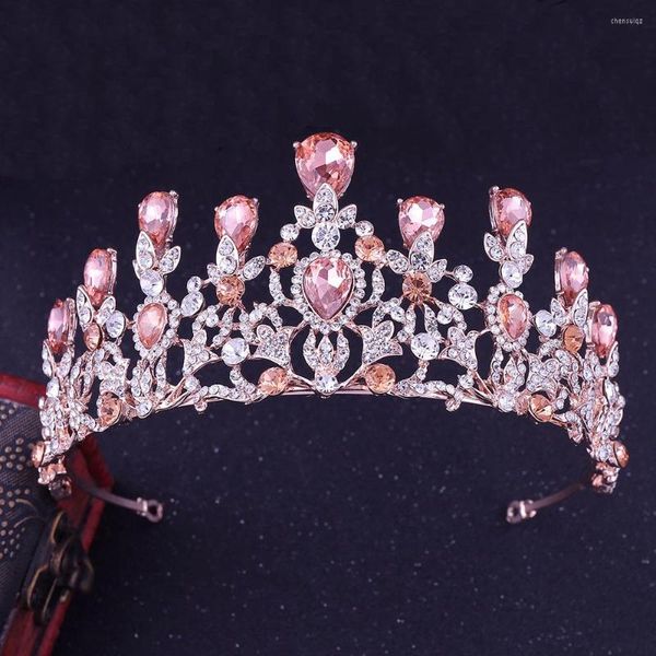 Pinzas para el cabello, tiaras barrocas de oro rosa, preciosas tiaras de cristal, corona nupcial, desfile de diamantes de imitación, diadema de graduación, diadema de novia, joyería de boda