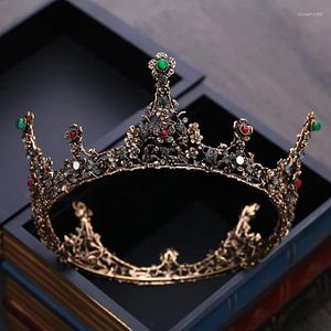 Haarspeldjes Barok Vintage Zwart Kristal Kralen Ronde Bruids Tiara's Grote Kroon Koninklijke Koningin Strass Optocht Diadeem Bruiloft Accessoires