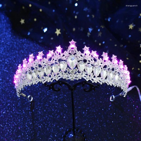 Clips de cabello Barroque Corona de cristal vintage para mujeres Accesorios de boda LED LED Tiara Tiara Cadietos Joyas de novia