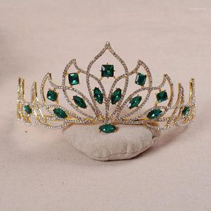 Grampos de cabelo barroco vintage cor de ouro nupcial tiara vermelho cristal noiva diadema verde strass coroa feminino casamento headbands acessórios