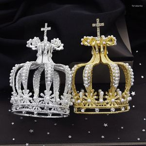 Pinces à cheveux baroques Vintage, strass, perles, décoration de couronne de gâteau, diadème rond, bijoux de bal de mariage, accessoires diadèmes