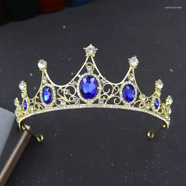 Pinzas para el cabello Barroco Zircon Tiara nupcial Tocado Color dorado Cristal Corona de boda Accesorios Mujeres Fiesta de cumpleaños Coronas de diamantes de imitación