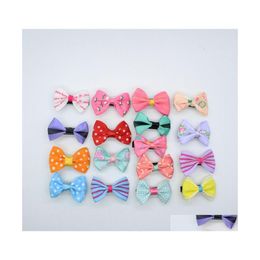 Pinzas para el cabello Barrettes 100 Unids / lote Mini Bow Hairgrips Kids Sweet Girls Solid Dot / Stripe Printing Hair Clip Hairpins Styling Too C3 D Dh1Dn