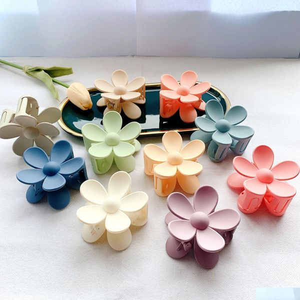 Clips para el cabello Barrettes 2021 Coreano Grande Fuerte Titular Flor Azul Elegante Frosted Hair Garras Pink Clip Garra Peluquería Herramienta Accesso Dhoc5