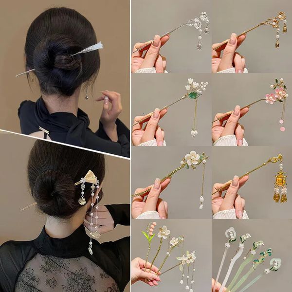 Pinces à cheveux Barrettes 2023 bâtons de fleurs traditionnels chinois épingle à cheveux en bois Vintage baguettes faites à la main accessoire de tête 231009