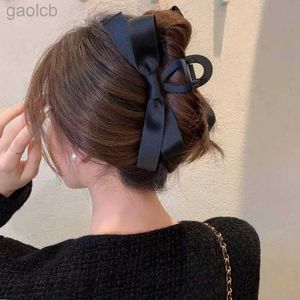 Haarclips Brurettes 2023 Nieuwe Black Bow Grab Clip Girls Elegante paardenstaart Braid Claw Clip Sweet Shark Crab Hair Card Koreaanse Exquise Hair Accessoires 240426